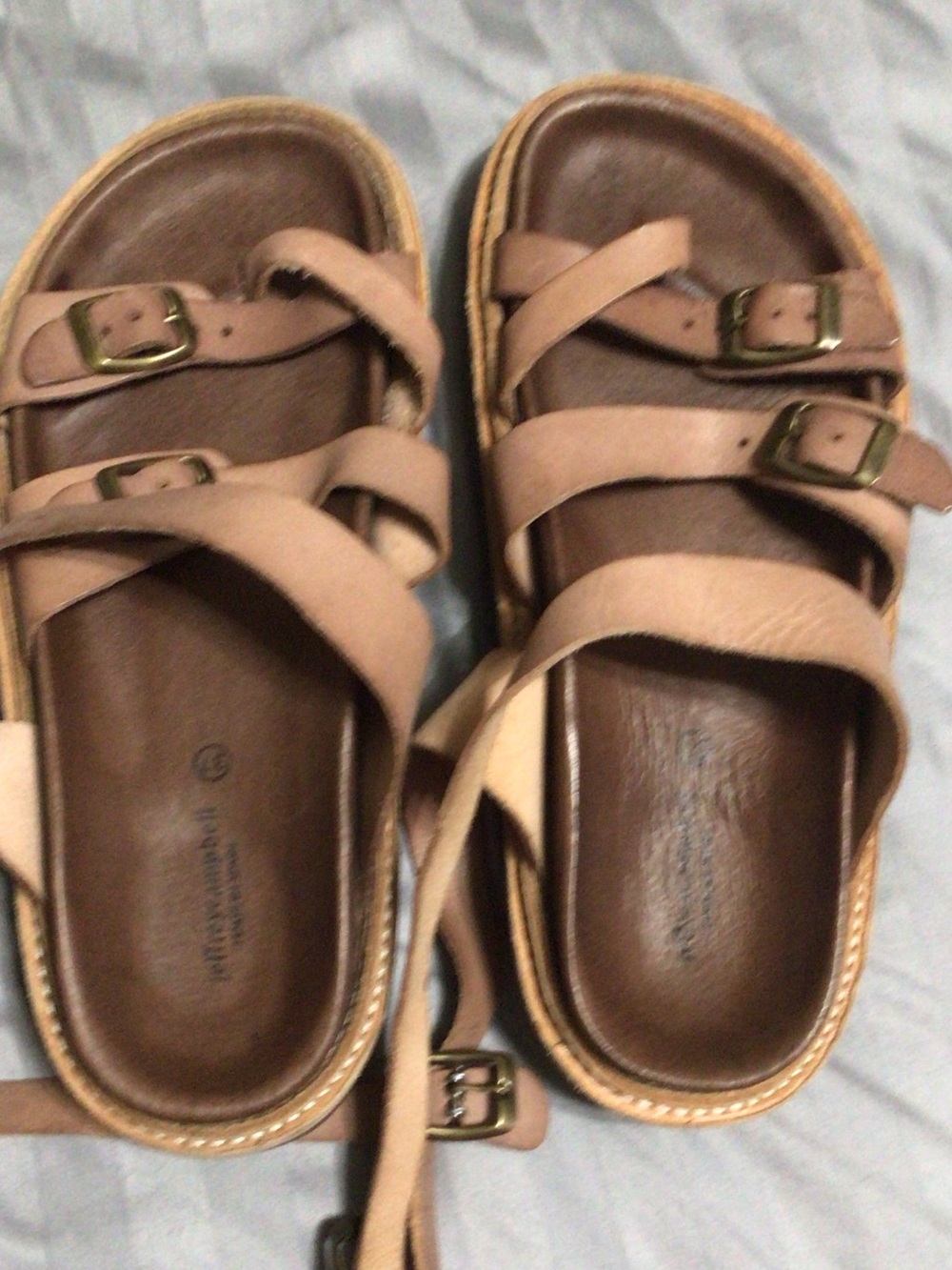 Jeffrey Campbell Neutral Taupe Triple-Strap Buckle Sandals
